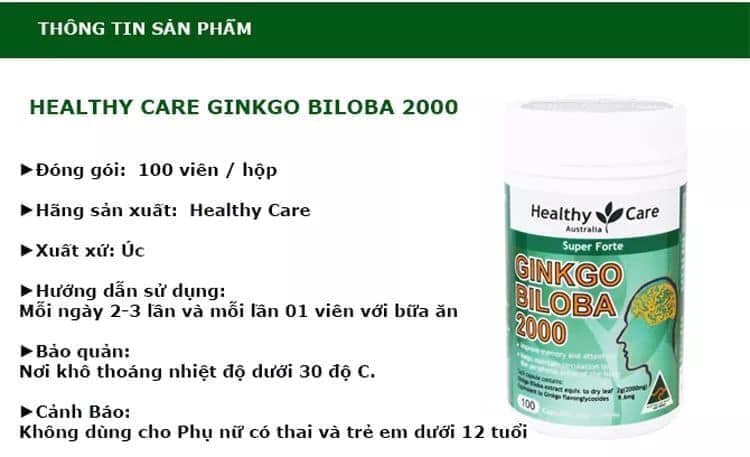 Bổ não Gingko 2000 Healthy Care Úc 