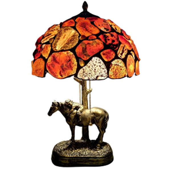 Đèn bàn Tiffany đá mã não - Chân ngựa Resin màu đồng thau
