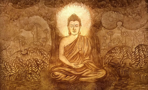 Tranh trúc chỉ Đức Phật Thích Ca tọa thiền
